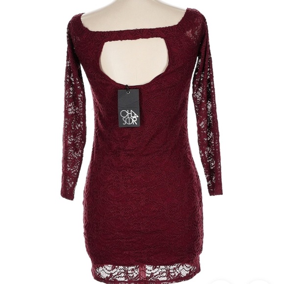 NWT CHASER Long Sleeve Off Shoulder Lace Lined Mini Dress Size Large - Picture 4 of 5
